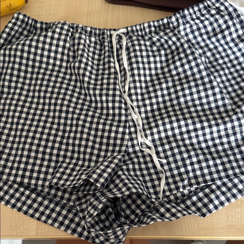 Zara Black and White Checkered Beach Shorts